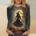 thumbnail image 1 of thefmos Women's Round Neck Halloween Print Top Long Sleeve Solid Color Casual Pullover Fashion Fall Winter Outfit, Multicolor 4XL, 1 of 6