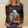 thumbnail image 1 of thefmos Women's Round Neck Halloween Print Top Long Sleeve Solid Color Casual Pullover Fashion Fall Winter Outfit, Multicolor S, 1 of 6