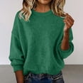 thumbnail image 1 of thefmos Women's Round Neck Knit Pullover Sweater Long Sleeve Solid Color Casual Loose Fit Top Fashion Fall Winter Outfit, Green 2XL, 1 of 4