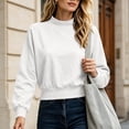 thumbnail image 1 of thefmos Women's Round Neck Long Sleeve Cropped Pullover Top Solid Color Casual Blouse Fashion Fall Winter Clothes, White M, 1 of 6