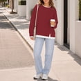 thumbnail image 1 of thefmos Women's Round Neck Loose Fit Pullover Sweatshirt Long Sleeve Solid Color Casual Top Trendy Fall Outfit, Red L, 1 of 6