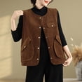 thumbnail image 1 of thefmos Women's Sleeveless Button Front Vest with Pockets Loose Fit Solid Color Casual Outerwear Fashion Fall Spring Outfit, Coffee XL, 1 of 4