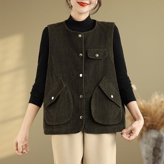 thefmos Women's Sleeveless Knit Vest with Chest Pocket Solid Color Casual Coat Fashion Spring Fall Outfit, Army Green M