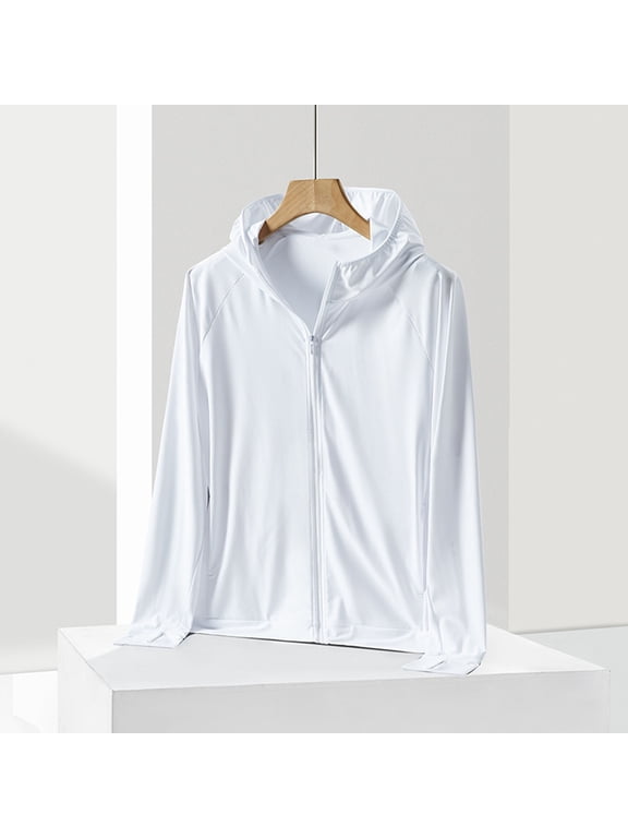 Women's UV Protection Hooded Zip Up Jacket Sun Protection Lightweight Sun Hoodie Fashion Spring Fall Outfit, White M