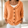 thumbnail image 1 of thefmos Women's V Neck Button Front Knit Cardigan Long Sleeve Scalloped Trim Solid Color Casual Outerwear Trendy Fall Winter Clothes, Orange XL, 1 of 6