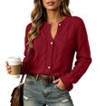 thumbnail image 1 of thefmos Women's V-Neck Button Front Sweater Loose Fit Long Sleeve Knit Cardigan Casual Fashion Fall Winter Outfit, Wine 2XL, 1 of 6