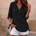 thumbnail image 1 of thefmos Women's V Neck Hooded Pullover Top with Pocket Drawstring Lightweight Long Sleeve Solid Color Casual Top Fashion Fall Winter Outfit, Black 2XL, 1 of 5
