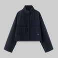 thumbnail image 1 of thefmos Womens Stand Collar Jacket Lightweight Casual Zip Up Coat Trendy Fall Outfits Cropped Spring Jackets with Pockets, Black S, 1 of 6
