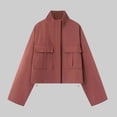 thumbnail image 1 of thefmos Womens Stand Collar Jacket Lightweight Casual Zip Up Coat Trendy Fall Outfits Cropped Spring Jackets with Pockets, Red L, 1 of 6