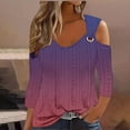 thumbnail image 1 of thefmos Fall Pullover Tops for Women Plus Size 3/4 Sleeve V Neck Cold Shoulder Blouses Cute Boho Eyelet Casual Solid Comfy Work Clothes, Purple 5XL, 1 of 5