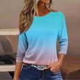 thumbnail image 1 of thefmos Fall Winter Women Plus Size 3/4 Sleeve Gradient Pullover Tops Round Neck Casual Tshirt Solid Comfy Loose Fit Blouse Cute Trendy Basic Tunic Shirt Work Clothes, Sky Blue XL, 1 of 4
