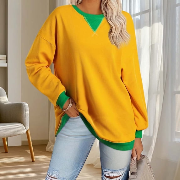 thefmos Plus Size Long Sleeve Pullover Tops for Women Crewneck Sweatshirts Loose Fit Casual Blouses Fall Winter Fashion Comfy Tunic Tops Trendy Tees Clothes, Orange L