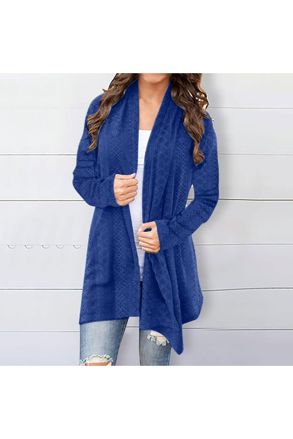 Women Fall Winter 3/4 Sleeve Cardigan Dressy Casual V Neck Boho Cover Up Tops Loose Knit Open Front Sweaters Trendy Vacation Clothes, Blue XL
