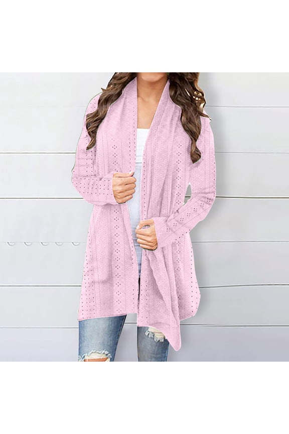 Women Fall Winter 3/4 Sleeve Cardigan Dressy Casual V Neck Boho Cover Up Tops Loose Knit Open Front Sweaters Trendy Vacation Clothes, Pink S