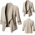 thumbnail image 1 of thefmos Women Fall Winter 3/4 Sleeve Ruched Open Front Blazer Jacket Casual Collared Office Work Tops Dressy Basic Cardigan Outwear, Khaki 3XL, 1 of 6