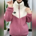 thumbnail image 1 of thefmos Women Fall Winter Collared Long Sleeve Zip Up Jackets Fuzzy Fleece Warm Casual Blazer Cozy Outwear Loose Plus Size Windbreaker Outerwear, Pink XL, 1 of 3