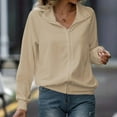 thumbnail image 1 of thefmos Women Fall Winter Collared Long Sleeve Zip Up Cardigan Tops Casual Basic Pullover Sweaters Dressy Knit Tops for Work Outdoor, Beige M, 1 of 6