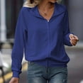 thumbnail image 1 of thefmos Women Fall Winter Collared Long Sleeve Zip Up Cardigan Tops Casual Basic Pullover Sweaters Dressy Knit Tops for Work Outdoor, Blue S, 1 of 6