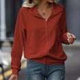thumbnail image 1 of thefmos Women Fall Winter Collared Long Sleeve Zip Up Cardigan Tops Casual Basic Pullover Sweaters Dressy Knit Tops for Work Outdoor, Red XL, 1 of 6