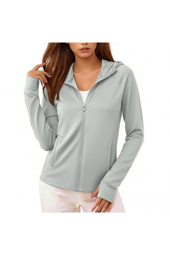 Women Fall Winter Hooded Zip Up Jacket Slim Fit Casual Basic Workout Sport Coat Activewear Outerwear with Pockets, Gray L