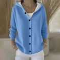 thumbnail image 1 of thefmos Women Fall Winter Long Sleeve Button Down Hooded Cardigan Sweater Casual Basic Solid Tops Cozy Knit Outerwear For Daily Wear, Blue 2XL, 1 of 6