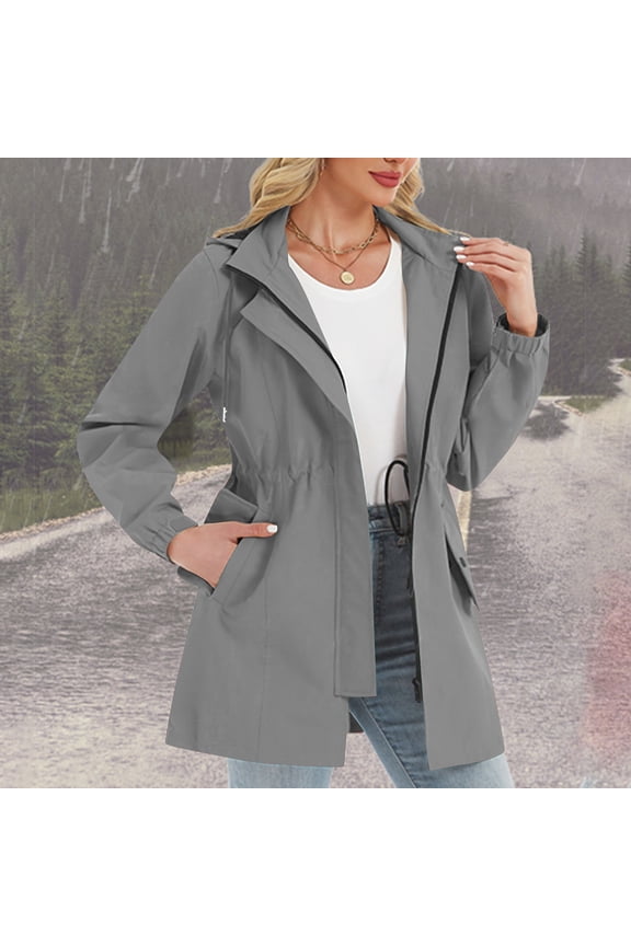 Women Fall Winter Long Sleeve Hooded Zip Up Jacket Casual Basic Coat Outwear Solid Trendy Windbreaker Fashion Clothes, Dark Gray S