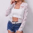 thumbnail image 1 of thefmos Women Fall Winter Long Sleeve Lace Crop Cardigan Casual Basic Tops Cover Up Knit Sweater Blouses, White XL, 1 of 5
