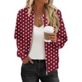 thumbnail image 1 of thefmos Women Fall Winter Long Sleeve Polka Dot Zipper Blazer Jackets Casual Basic Tops Trendy Office Work Fashion Clothes, Red XL, 1 of 6