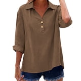 Sticker Plus Button thefmos Women Plus Size Fall 3/4 Sleeve Button Down Shirt Casual Blouse ...