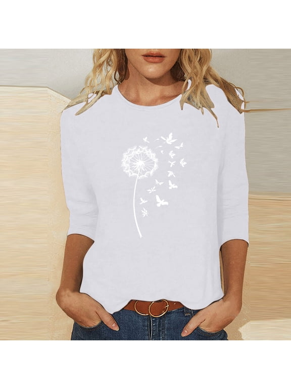 Women Plus Size Fall 3/4 Sleeve Round Neck Pullover Tops Casual Graphic Boho Tee Shirts Solid Basic Blouses Trendy Winter Vacation Clothes, White 2XL