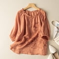 thumbnail image 1 of thefmos Women Plus Size Fall Round Neck 3/4 Sleeve Flowy Embroidery Boho Casual Loose Blouse Pullover Tops, Orange L, 1 of 9