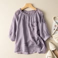 thumbnail image 1 of thefmos Women Plus Size Fall Round Neck 3/4 Sleeve Flowy Embroidery Boho Casual Loose Blouse Pullover Tops, Purple 2XL, 1 of 9