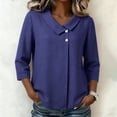 thumbnail image 1 of thefmos Women Plus Size Fall Spring Collared 3/4 Sleeve Button Down Blouses Dressy Casual V Neck Tunic Tops Loose Fit Solid Basic Shirts for Work Vacation, Blue XL, 1 of 6