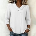 thumbnail image 1 of thefmos Women Plus Size Fall Spring Collared 3/4 Sleeve Button Down Blouses Dressy Casual V Neck Tunic Tops Loose Fit Solid Basic Shirts for Work Vacation, White M, 1 of 6