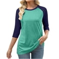 thumbnail image 1 of thefmos Women Plus Size Fall Winter 3/4 Sleeve Color Block Pullover Tops for Women Casual Basic Round Neck Tshirt Loose Fit Comfy Blouses Trendy Work Tunic Tops, Mint Green 5XL, 1 of 4
