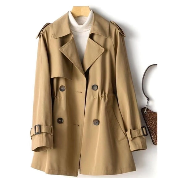 thefmos Women Plus Size Fall Winter Collared Long Sleeve Button Down Open Front Solid Casual Coat Jacket Loose Cardigan Blazer Outwear for Office Daily, Khaki 4XL