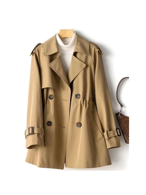 Women Plus Size Fall Winter Collared Long Sleeve Button Down Open Front Solid Casual Coat Jacket Loose Cardigan Blazer Outwear for Office Daily, Khaki 4XL