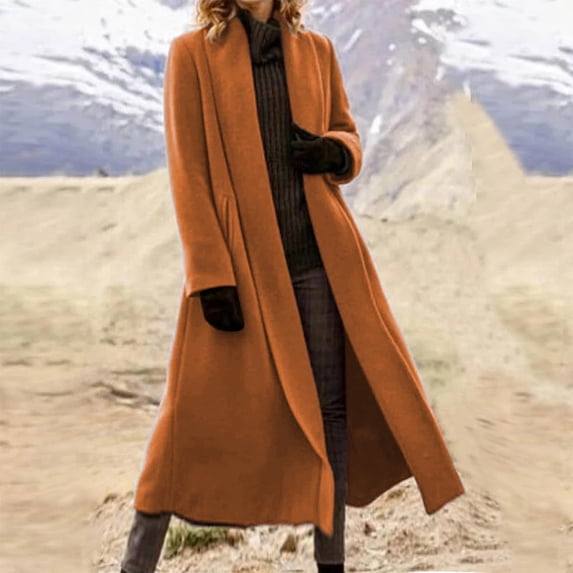 thefmos Women Plus Size Fall Winter Collared Long Sleeve Open Front Coat Casual Basic Solid Jacket, Brown 4XL