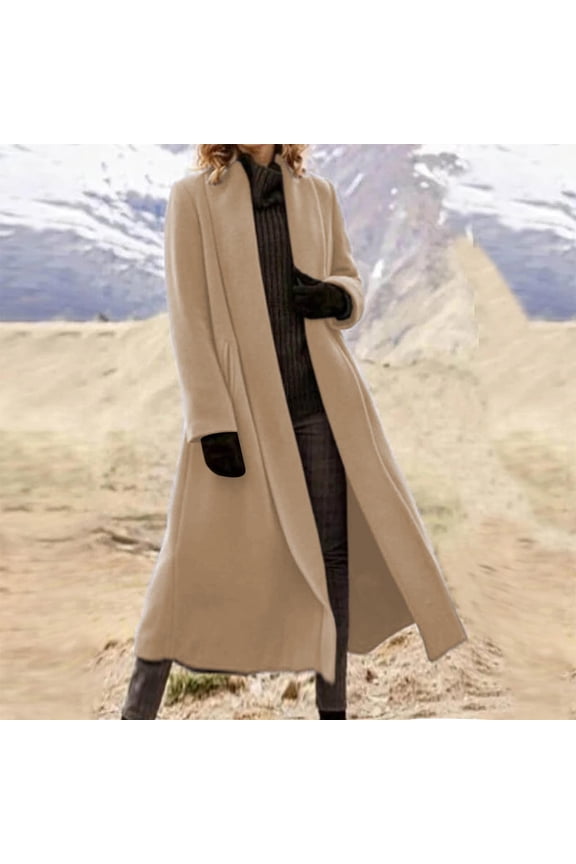 Women Plus Size Fall Winter Collared Long Sleeve Open Front Coat Casual Basic Solid Jacket, Khaki 3XL