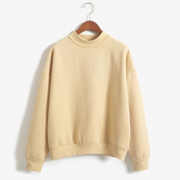 thefmos Women Plus Size Fall Winter Long Sleeve Crewneck Pullover Sweatshirt Tops Solid Casual Loose Blouses Dressy Basic Tee Oversized Trendy Cute Clothes, Beige 3XL