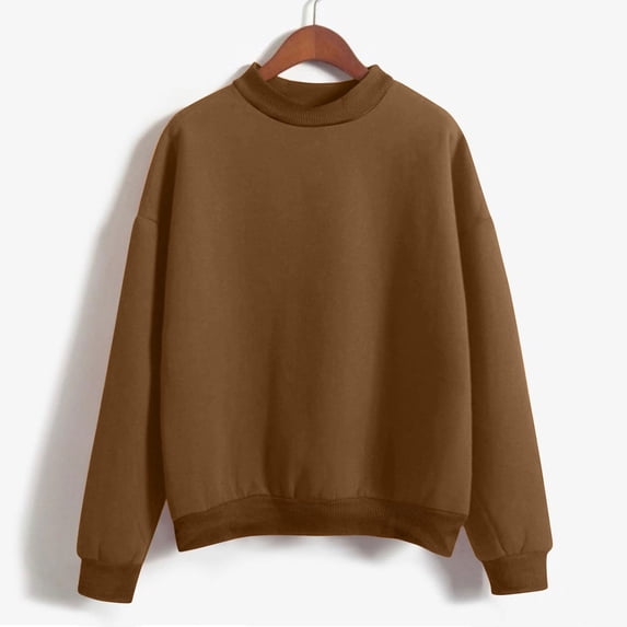 thefmos Women Plus Size Fall Winter Long Sleeve Crewneck Pullover Sweatshirt Tops Solid Casual Loose Blouses Dressy Basic Tee Oversized Trendy Cute Clothes, Brown XL