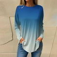 thumbnail image 1 of thefmos Women Plus Size Fall Winter Long Sleeve Round Neck Loose Pullover Tops Gradient Casual Blouses Cozy Sweatshirt for Daily Wear Trendy, Navy M, 1 of 5