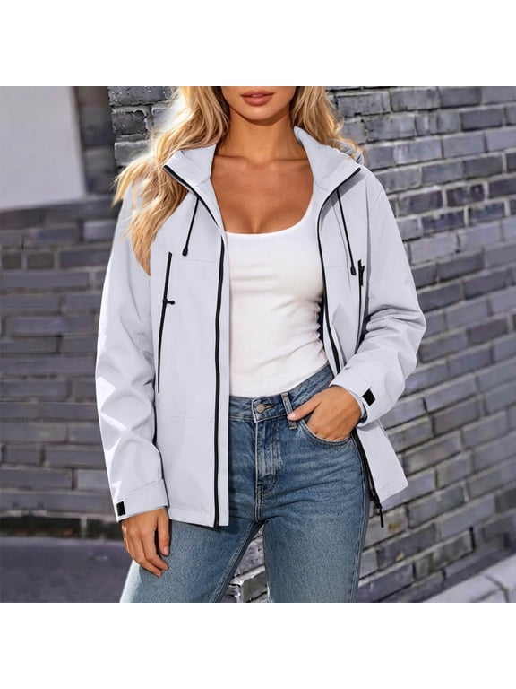 Women Plus Size Fall Winter Long Sleeve Zip Up Hoodie Jackets Collared Warm Solid Casual Outwear Coats with Pockets Fashion Coat, Gray S