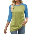 thumbnail image 1 of thefmos Women Plus Size Fall Winter Round Neck 3/4 Sleeve Color Block Pullover Tops Casual Basic Tshirt Loose Fit Comfy Blouses for Women Cute Trendy Work Business Clothes, Yellow 4XL, 1 of 4