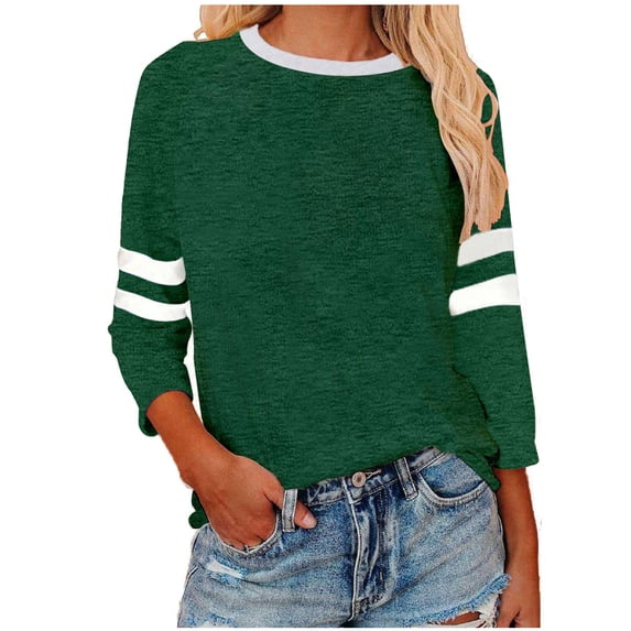 thefmos Women Plus Size Fall Winter Round Neck Long Sleeve Solid Casual Basic Pullover Tops Tshirt Loose Fit Blouses Trendy Vacation Clothes, Green L