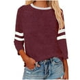 thumbnail image 1 of thefmos Women Plus Size Fall Winter Round Neck Long Sleeve Solid Casual Basic Pullover Tops Tshirt Loose Fit Blouses Trendy Vacation Clothes, Wine S, 1 of 6