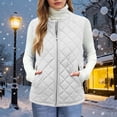 thumbnail image 1 of thefmos Women Plus Size Fall Winter Sleeveless Zipper Vest Casual Warm Basic Outerwear Solid Color Packable Vest with Pockets for Travel Vacation, White S, 1 of 9