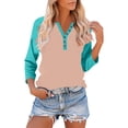 thumbnail image 1 of thefmos Women Plus Size Fall Winter V Neck 3/4 Sleeve Button Down Casual Solid Basic Pullover Tops Tshirt, Blue L, 1 of 9