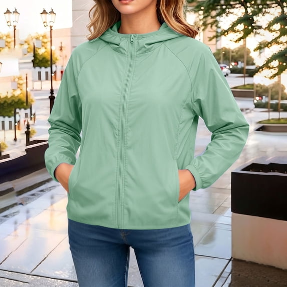 thefmos Women Plus Size Fall Zip Up Hoodie Long Sleeve Windbreaker Jacket Quilted Warm Outerwear Casual Basic Spring Winter Coats, Mint Green XL