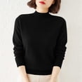 thumbnail image 1 of thefmos Women Plus Size High Neck Knitted Pullover Tops Long Sleeve Solid Warm Sweater Casual Winter Fall Fashion Clothes, Black L, 1 of 8